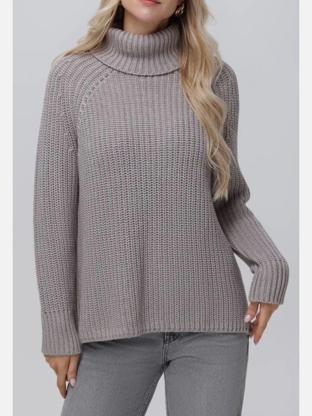 525 America Taupe Ribbed Turtleneck Sweater